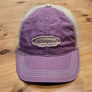 Life is Good Hat Strap Back Purple Beige Brown Spell Out Patch Cotton Adjustable